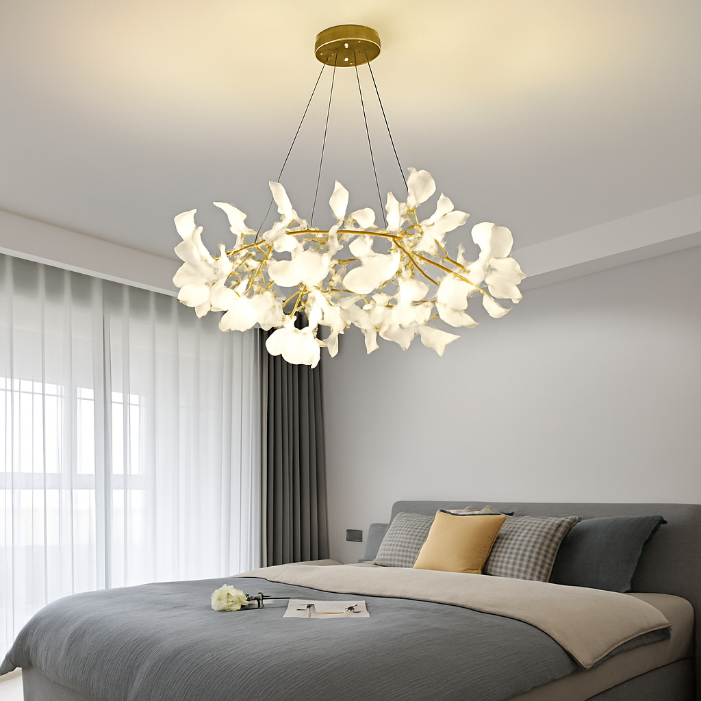 Nordique feuille de gingko LED lustre moderne cuisine salon chambre salle à manger rond intérieur loft plafond suspension - vue 4 sur 17