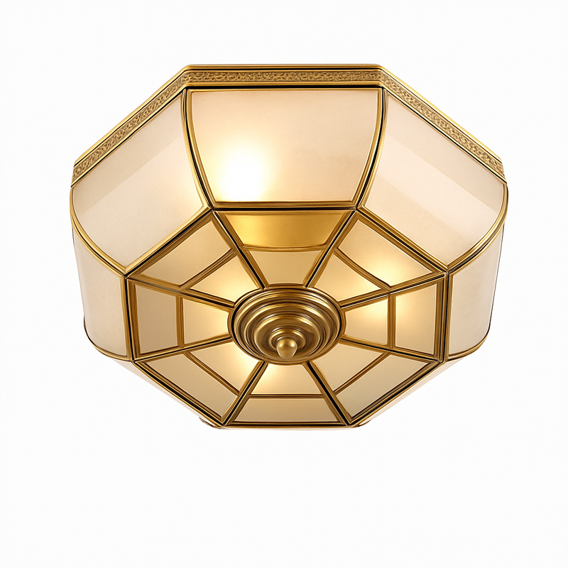 plafonnier classique en cuivre avec abat-jour en verre