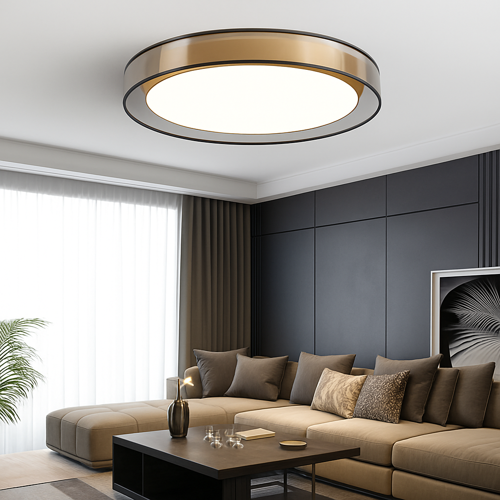 Plafonnier design LED doré avec disque Loft - vue 4 sur 6