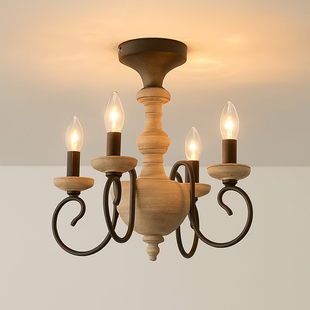 plafonnier en bois vintage à 4 têtes style américain décoratif