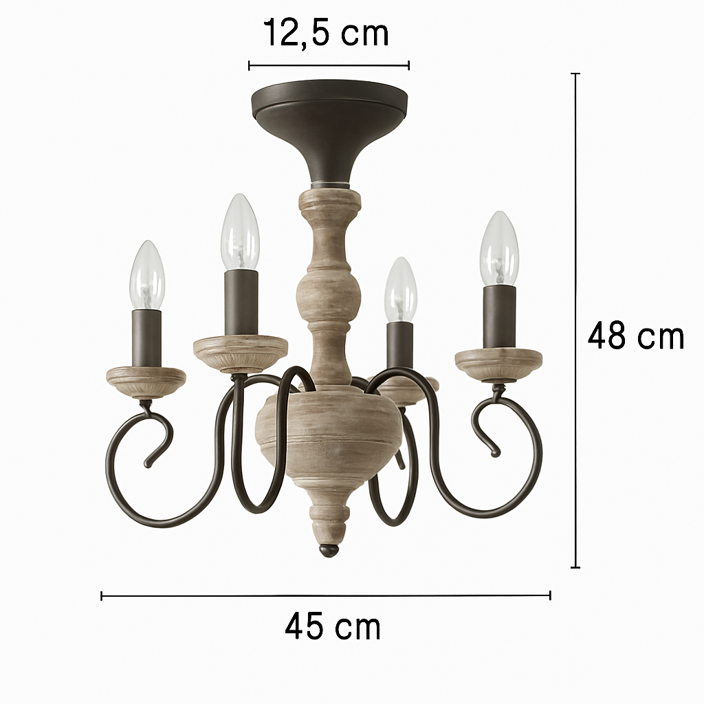 plafonnier en bois vintage à 4 têtes style américain décoratif