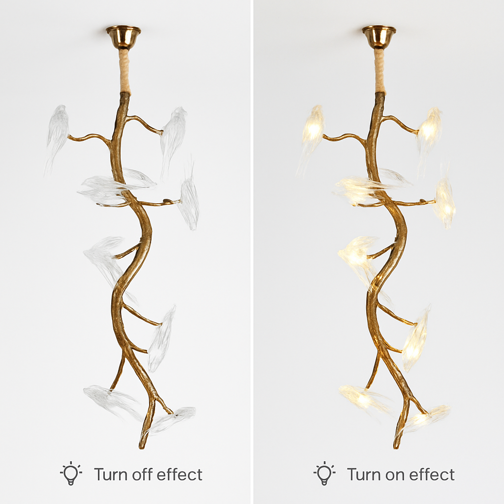 plafonnier en verre oiseau cristal avec lumière led - vue 6 sur 10