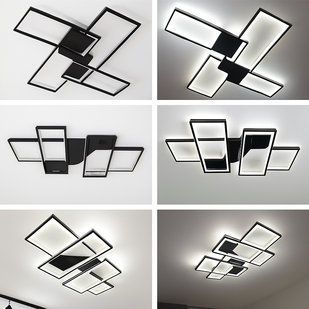Plafonnier Led au design nordique moderne en aluminium blanc/noir avec télécommande - vue 7 sur 11