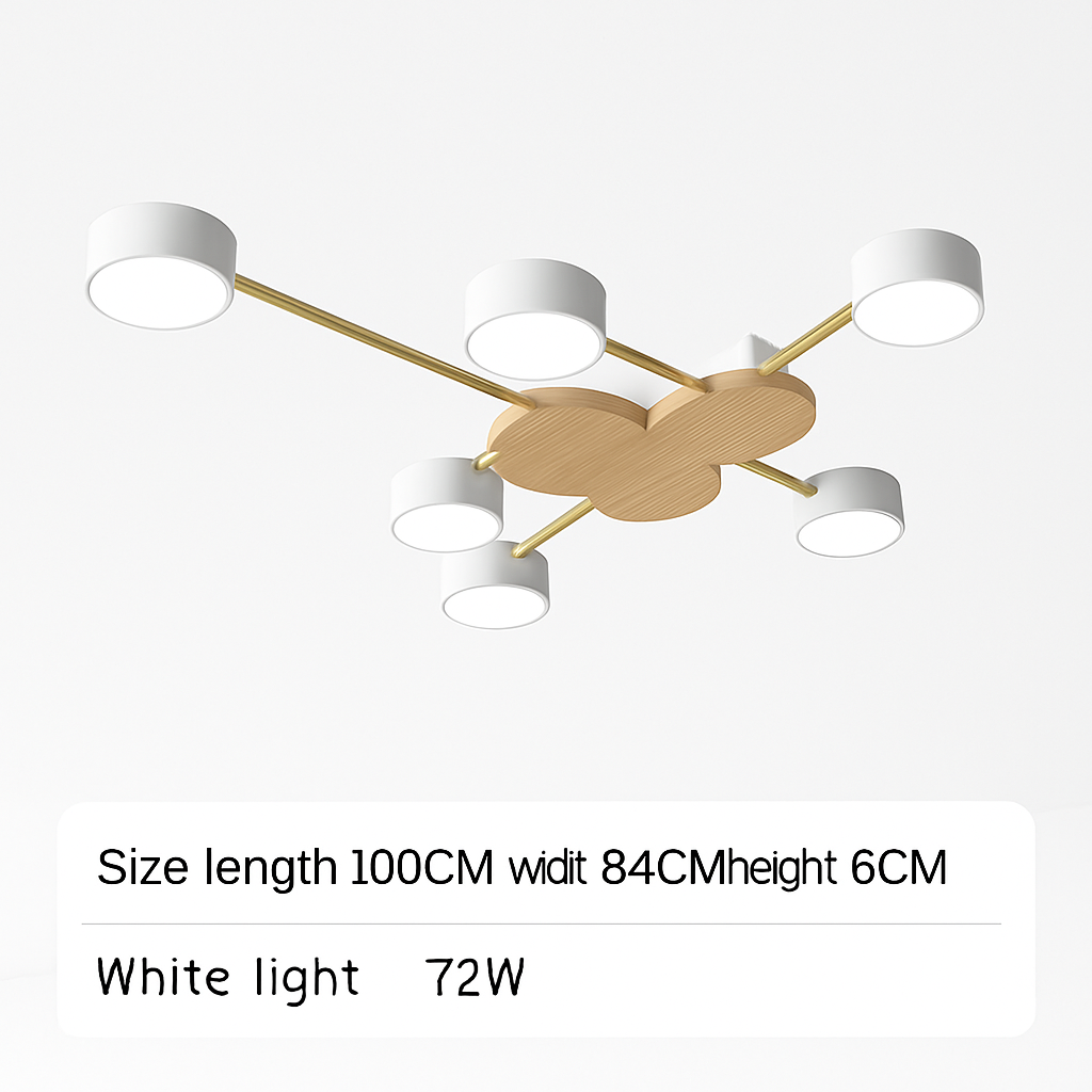 Plafonnier LED design en métal et bois avec plusieurs lampes rondes Aibiou - vue 9 sur 12
