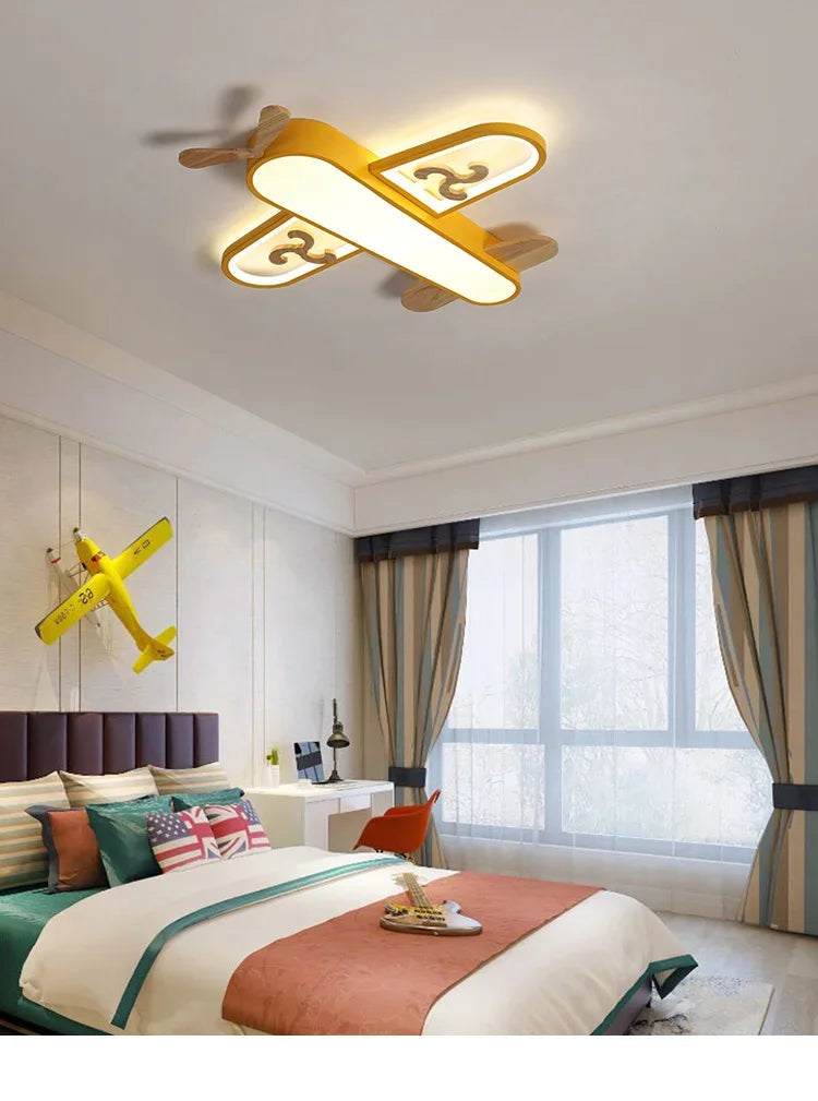 plafonnier led design minimaliste en bois forme avion pour enfants