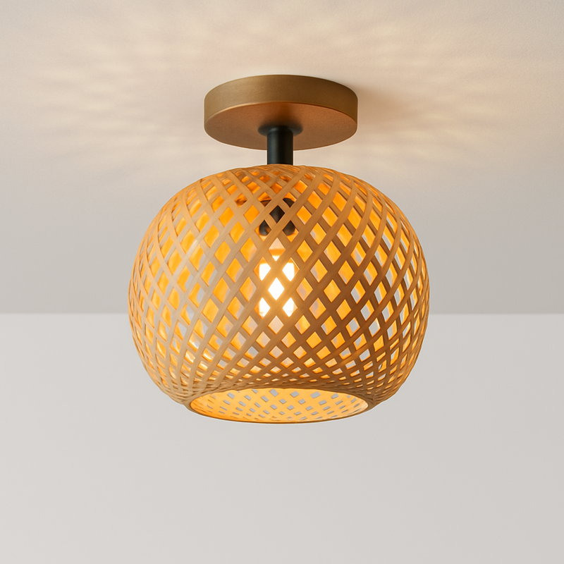 plafonnier led en bambou tissé design lumineux décoratif