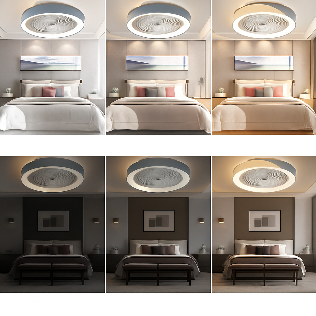 plafonnier led en bois avec ventilateur et télécommande design moderne - vue 5 sur 12