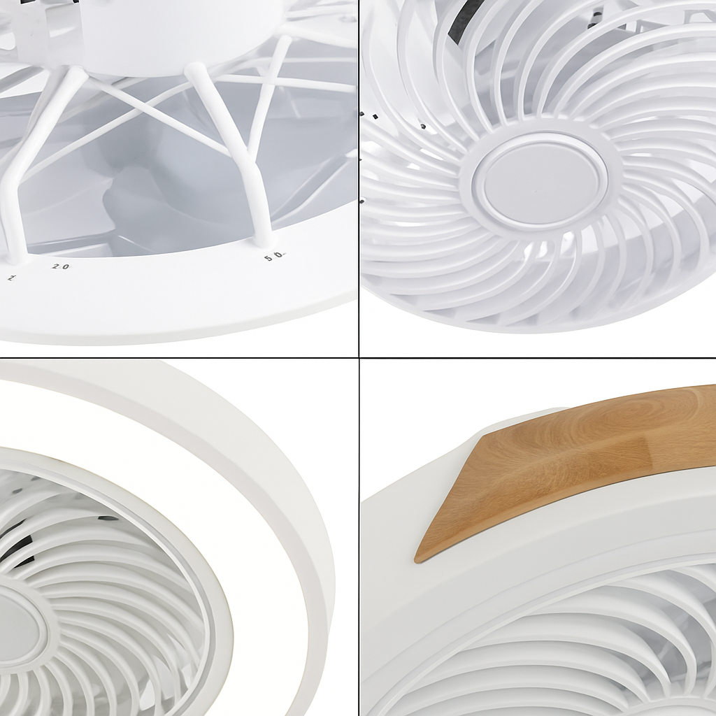 plafonnier led en bois avec ventilateur et télécommande design moderne - vue 7 sur 12