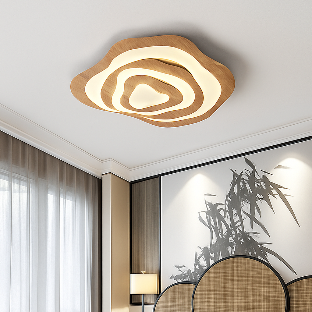 plafonnier led en bois design japonais moderne irrégulier décoratif - vue 3 sur 10