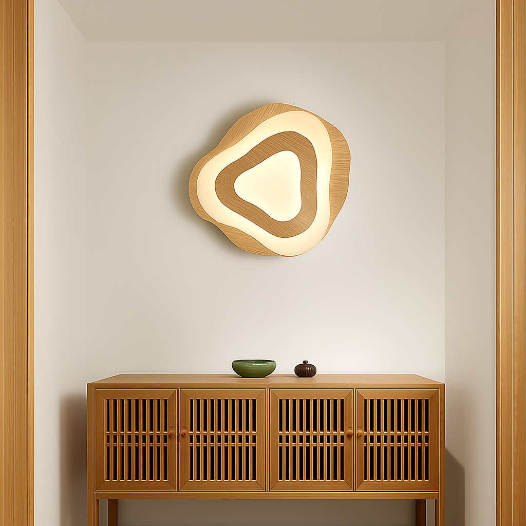 plafonnier led en bois design japonais moderne irrégulier décoratif - vue 5 sur 10