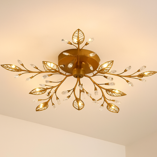 Plafonnier LED en cristal en forme de fleurs et feuilles