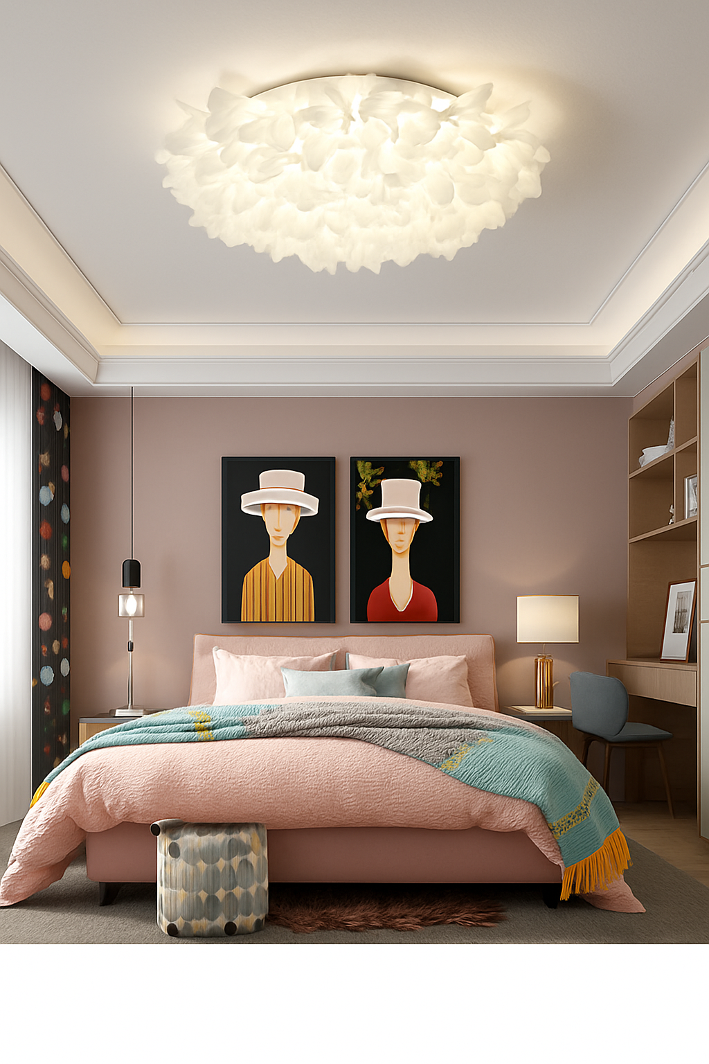 plafonnier led fleur romantique avec télécommande gradation pvc - vue 6 sur 14