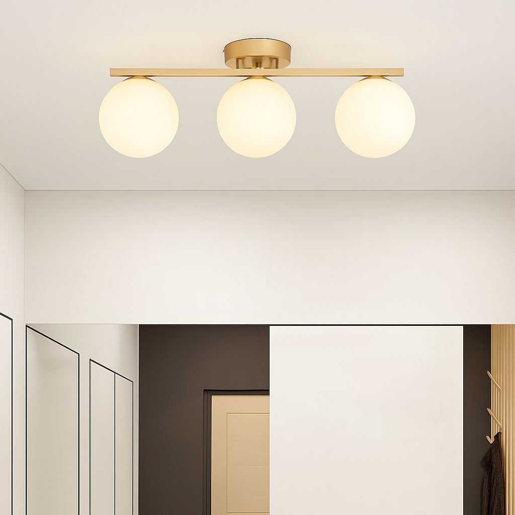 plafonnier led nordique en verre boule créative dorée - vue 3 sur 12