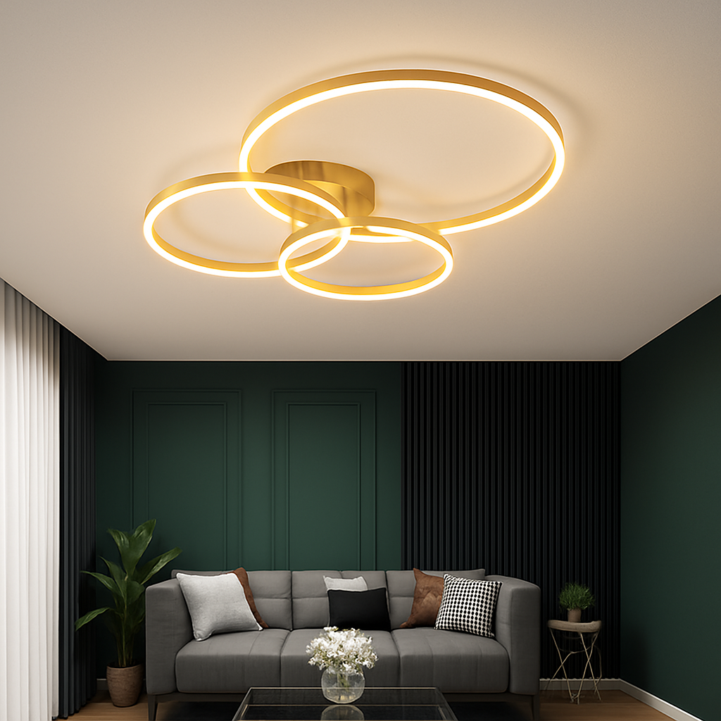 plafonnier led rond doré avec abat-jour acrylique créatif - vue 3 sur 15