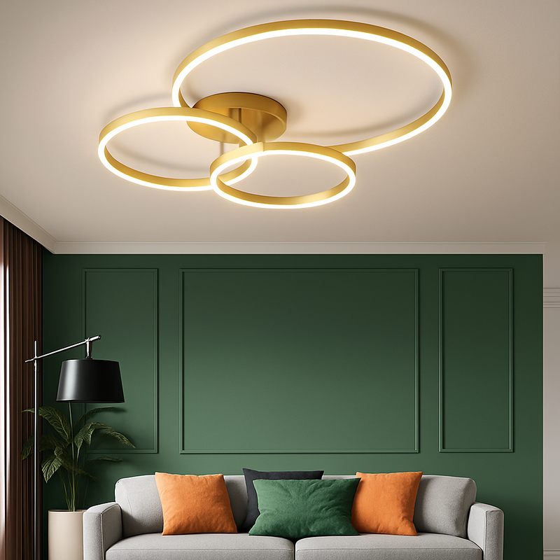 plafonnier led rond doré avec abat-jour acrylique créatif