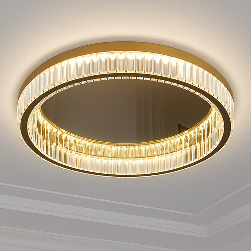Plafonnier luxe moderne LED dorée rond