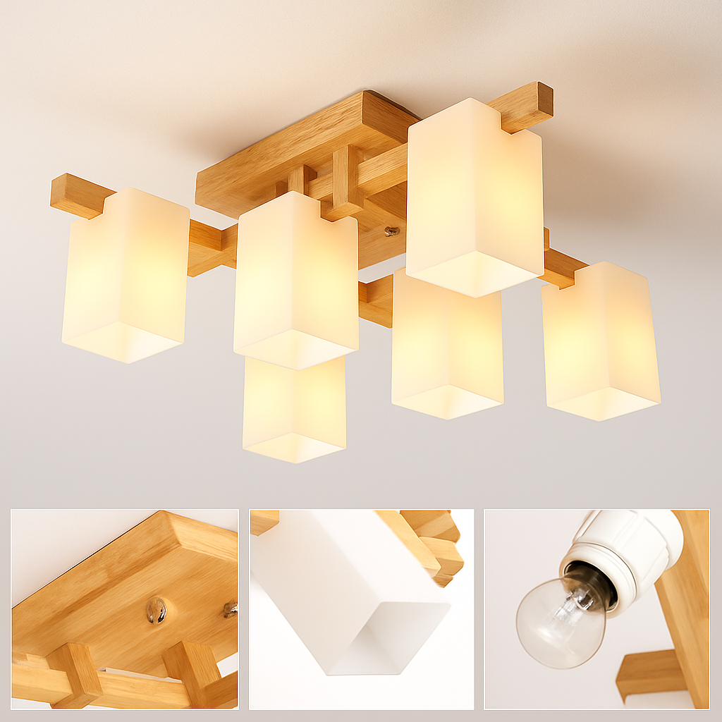 plafonnier minimaliste nordique led en bois style japonais