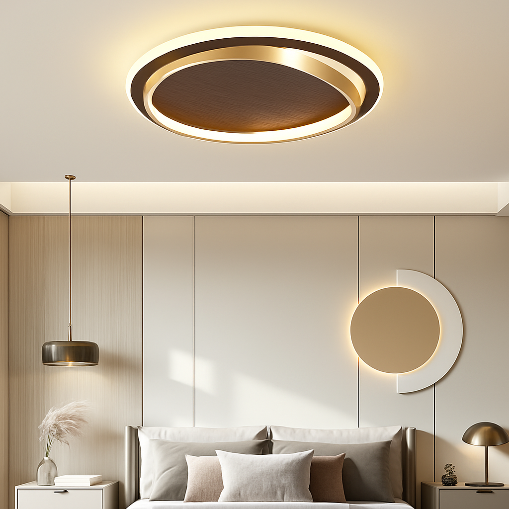Plafonnier moderne couleur noyer led intérieur maison décor - vue 4 sur 12