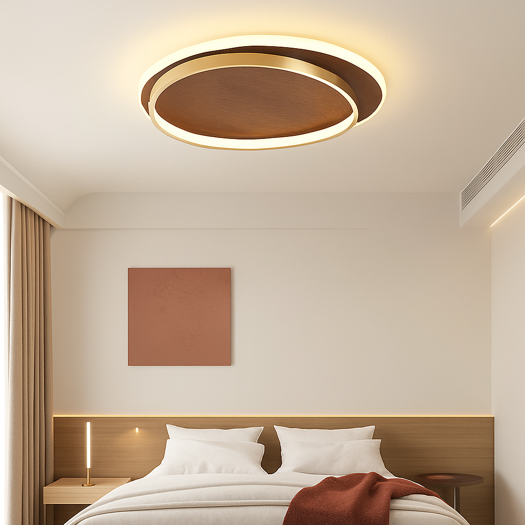 Plafonnier moderne couleur noyer led intérieur maison décor - vue 5 sur 12