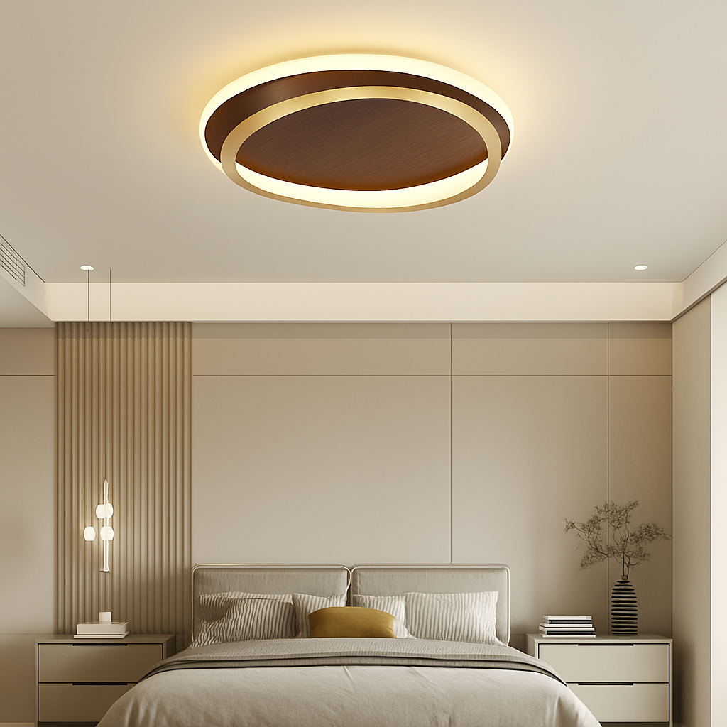 Plafonnier moderne couleur noyer led intérieur maison décor - vue 6 sur 12