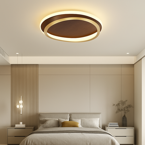 Plafonnier moderne couleur noyer led intérieur maison décor