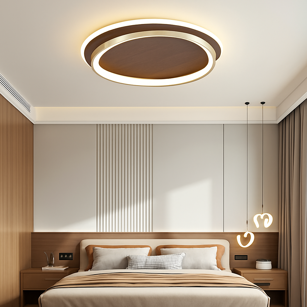 Plafonnier moderne couleur noyer led intérieur maison décor - vue 7 sur 12