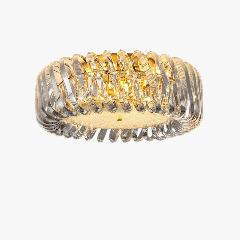 plafonnier moderne rond en cristal doré à led dimmable