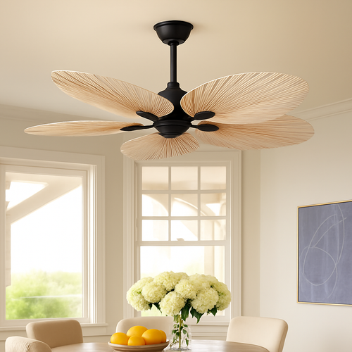 plafonnier ventilateur de plafond avec télécommande et pales en palmier naturel