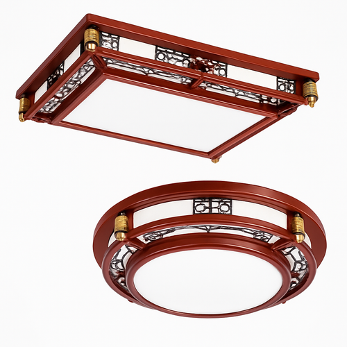 plafonnier vintage chinois en bois avec luminaire acrylique