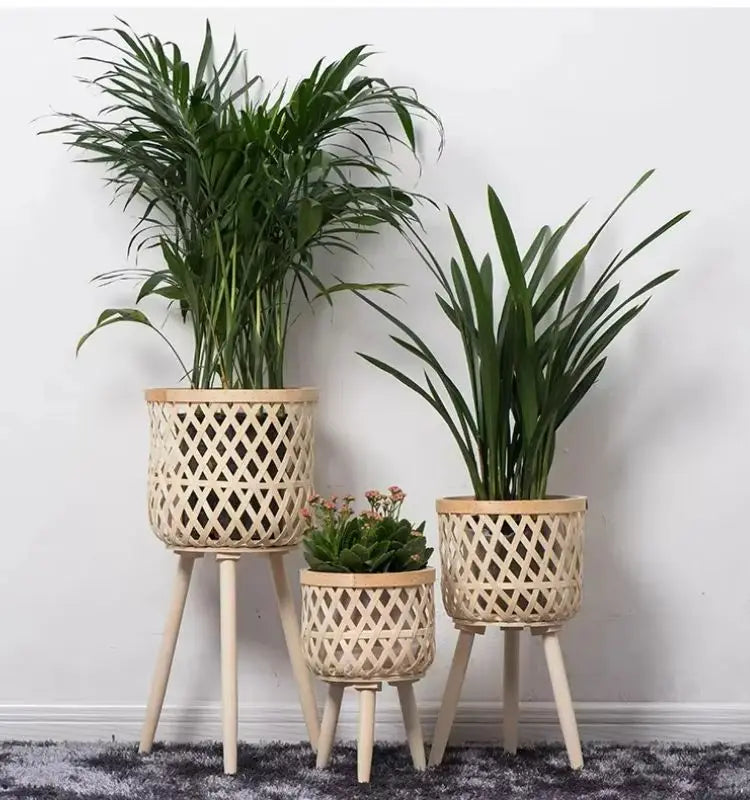 pot de fleurs en rotin tissé à la main pour plantes vertes