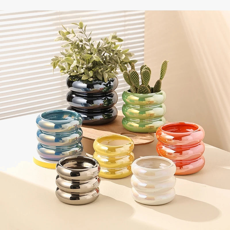 pots de fleurs en céramique géométriques pour décoration de jardin