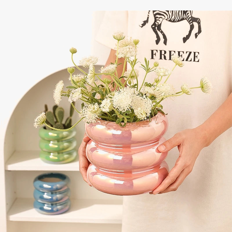 pots de fleurs en céramique géométriques pour décoration de jardin