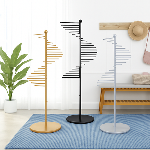 présentoir à foulards autoportant en fer avec 30 tiges de suspension