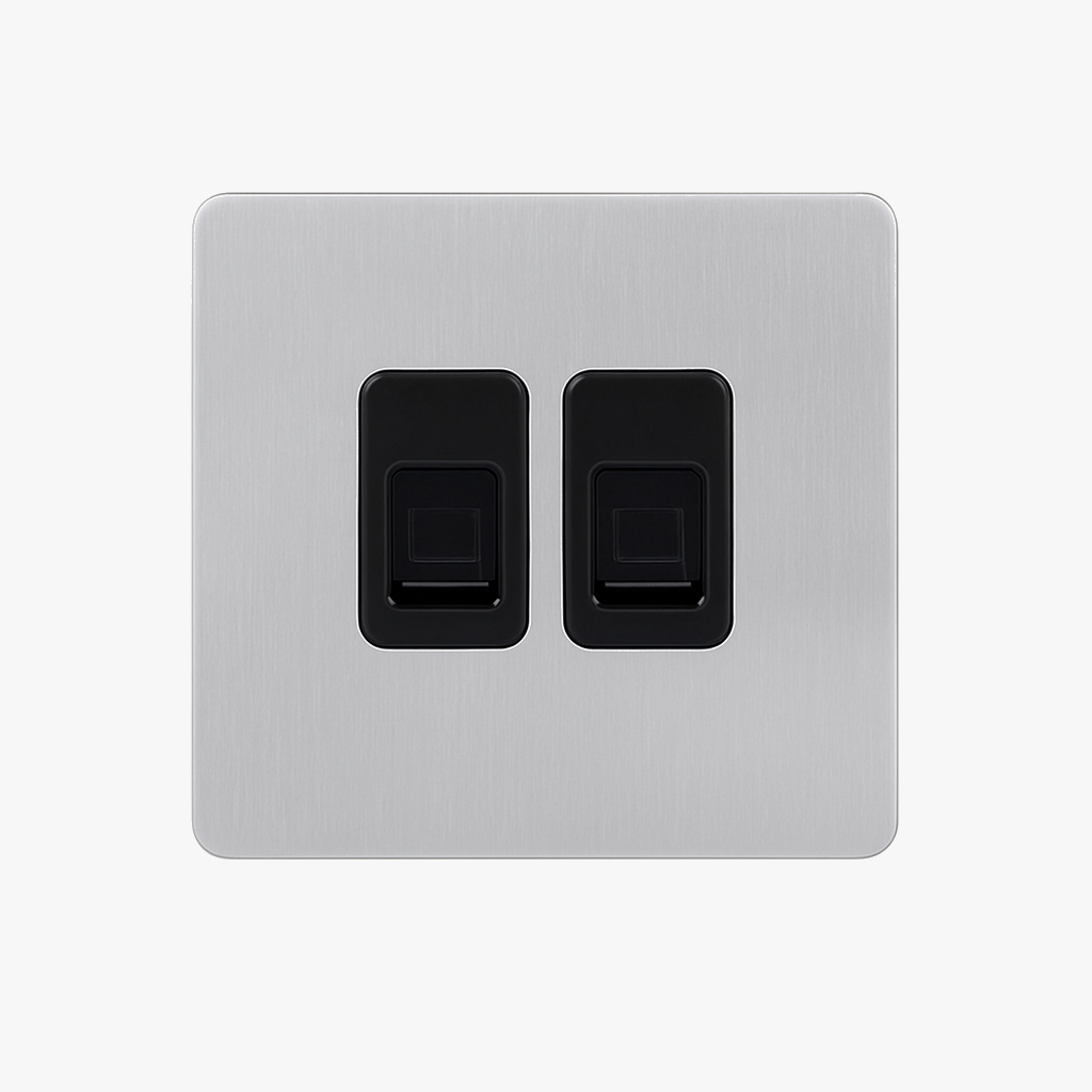 Prise double RJ45 en acier gris clair brossé bords arrondis