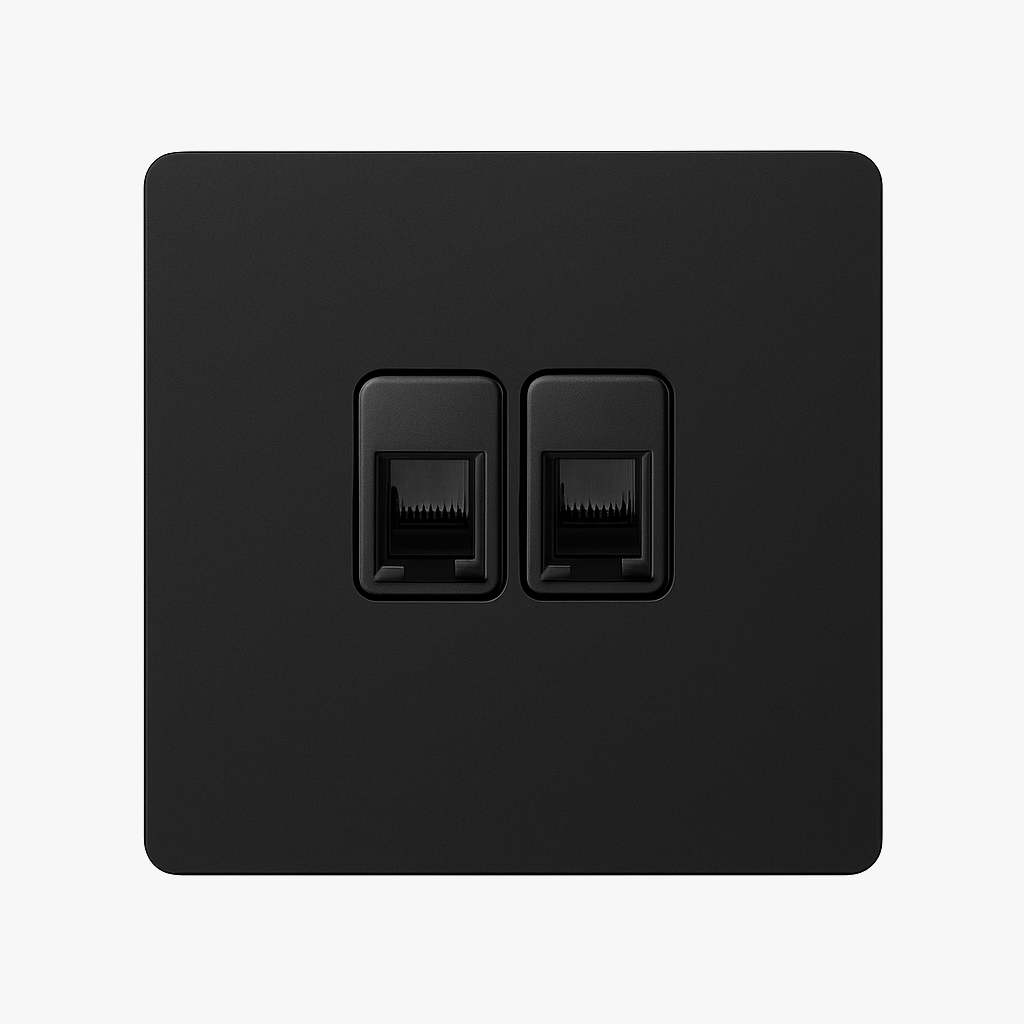 Prise double RJ45 en acier noir mat bords arrondis