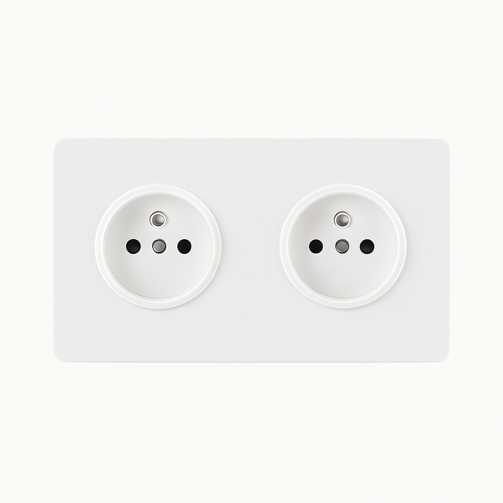 Prise électrique double en acier blanc mat bords arrondis