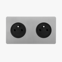 Prise électrique double en acier gris clair brossé bords arrondis