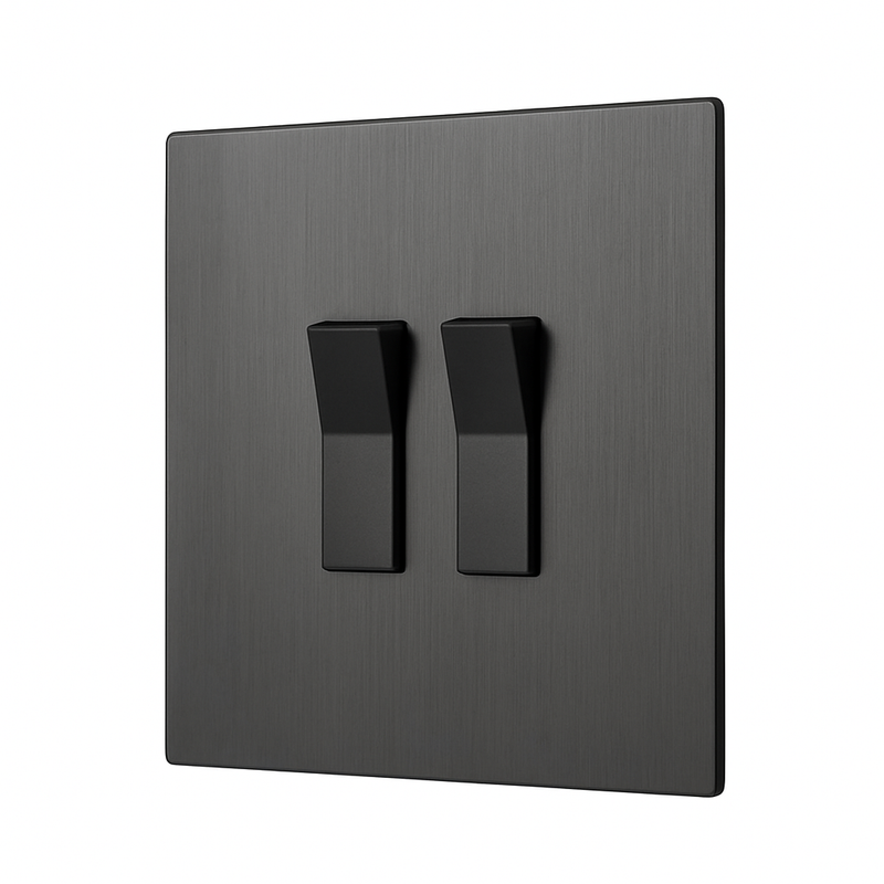 Prise électrique double en acier gris foncé brossé