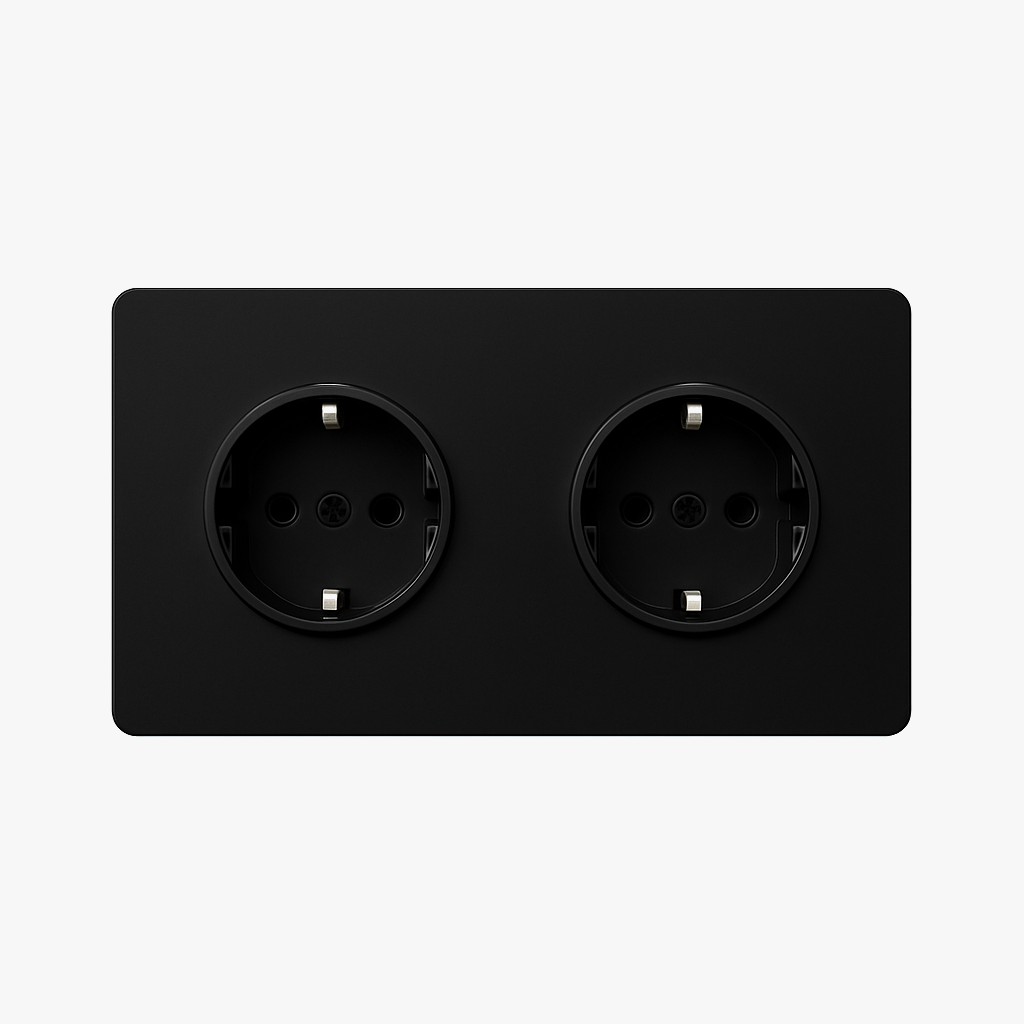 Prise électrique double (Europe) en acier noir mat bords arrondis