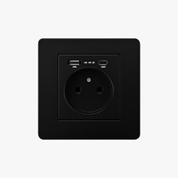 Prise électrique et double USB et USB type C en acier noir mat bords arrondis