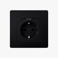 Prise électrique et double USB et USB type C (Europe) en acier noir mat bords arrondis