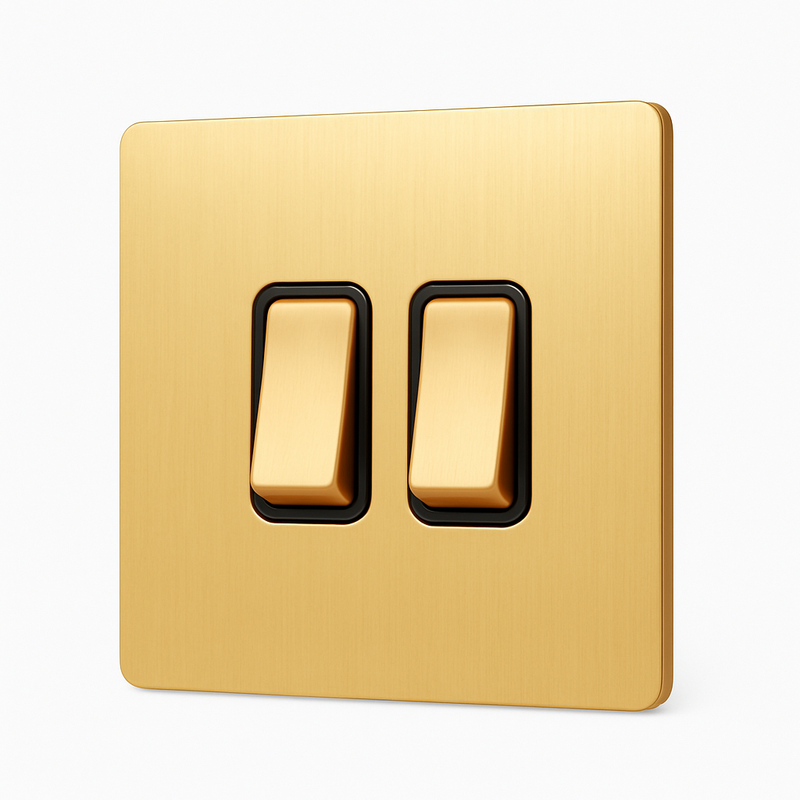 Prise électrique (Europe) en acier doré brossé bords arrondis