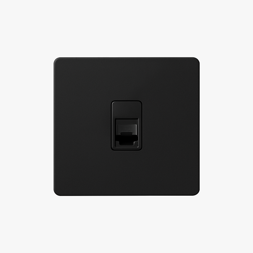 Prise RJ45 en acier noir mat bords arrondis