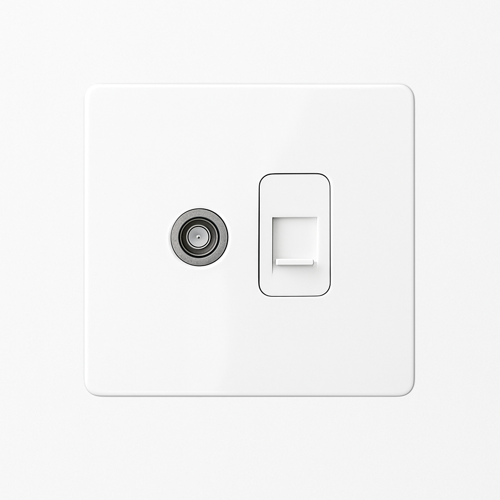 Prise TV et RJ45 en acier blanc mat bords arrondis