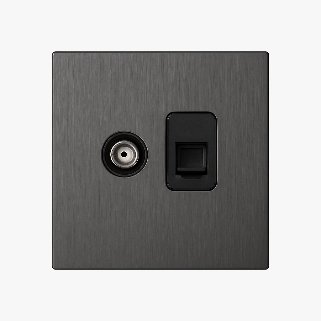 Prise TV et RJ45 en acier gris foncé brossé
