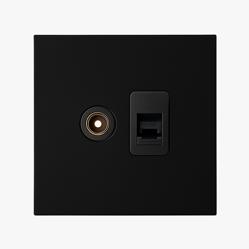 Prise TV et RJ45 en acier noir mat