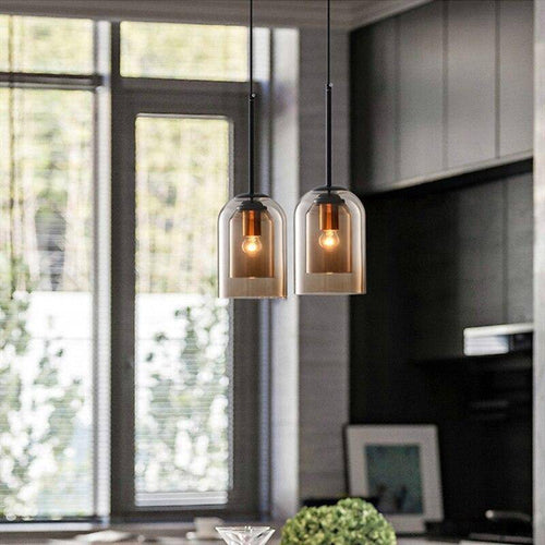 Suspension design tube arrondi double verre fumé