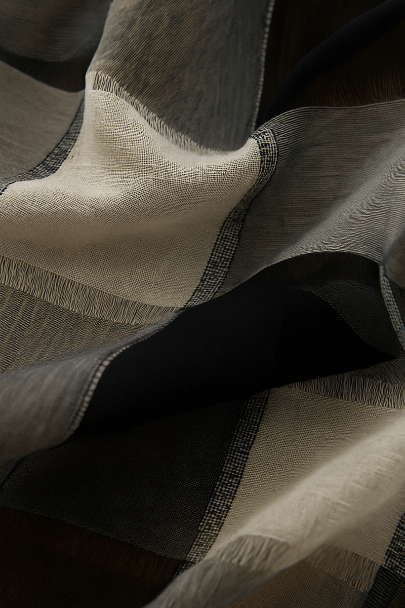 rideau transparent beige motif carreaux retro