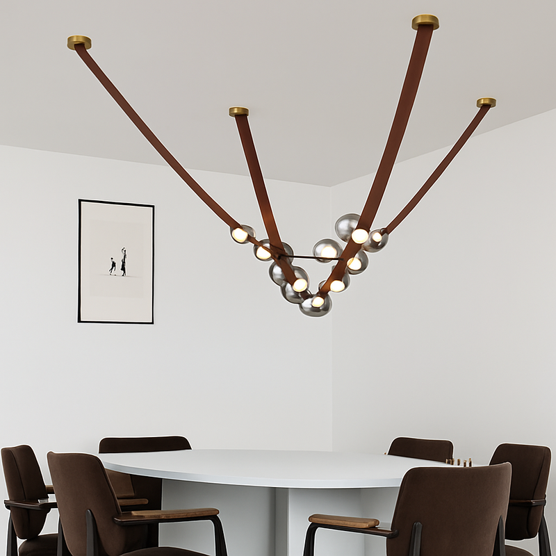 sandyha lustre led en cuir design suspension éclairage décoration
