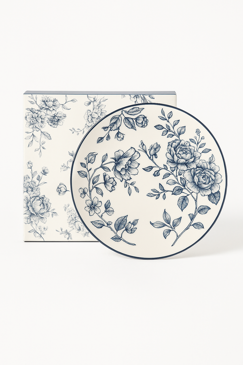 Service dassiettes ceramique motif fleurs style champetre